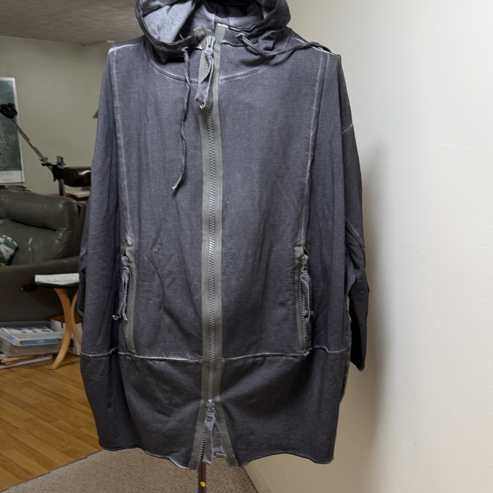 Women's Anthracite Stretch Knit Cotton Hooded Jacket